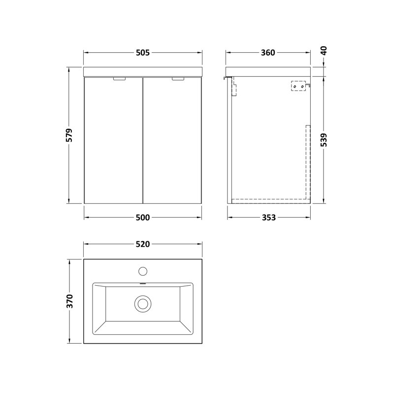505mm Single Bathroom Vanity with Drop In Vitreous China Basin