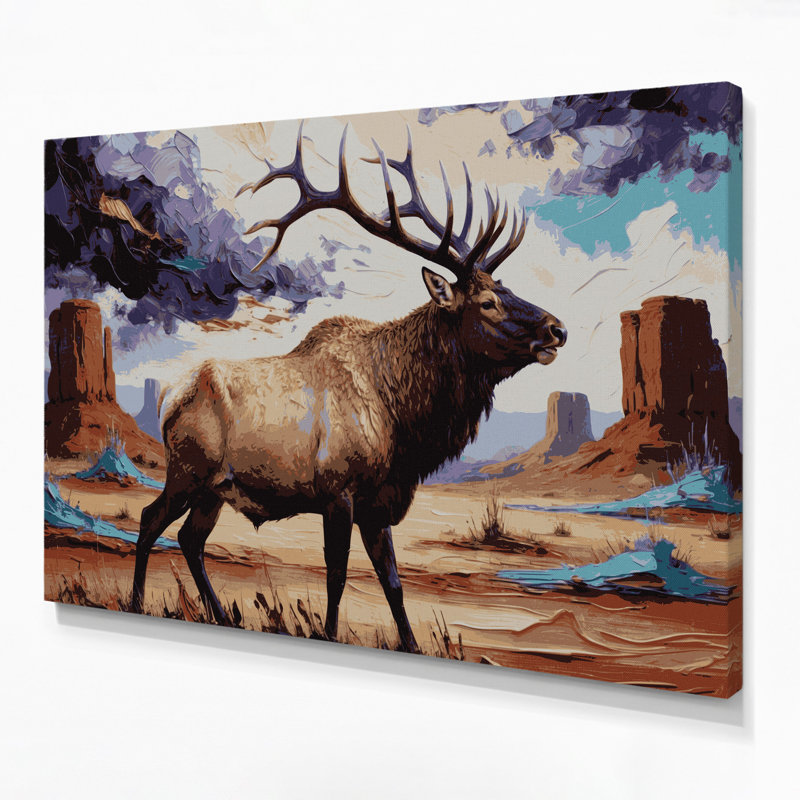 «Southwestern Animals», art mural beige sur toile 25 élans, H 11 po x l 14 po