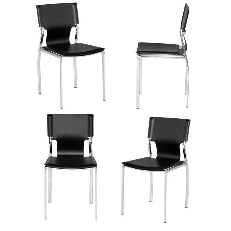 Chaise de salle à manger en cuir, Noir, noir, noir, noir