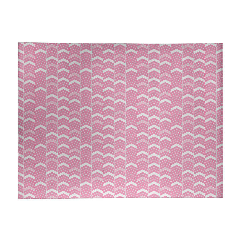 Tapis rose / blanc doublé à chevrons, Rectangle 8 pi x 10 pi