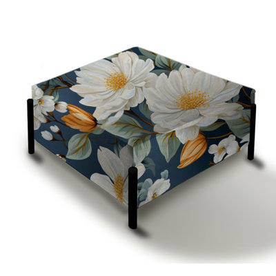 White And Blue Farmhouse Floral Pattern - Floral Large Square Ottoman