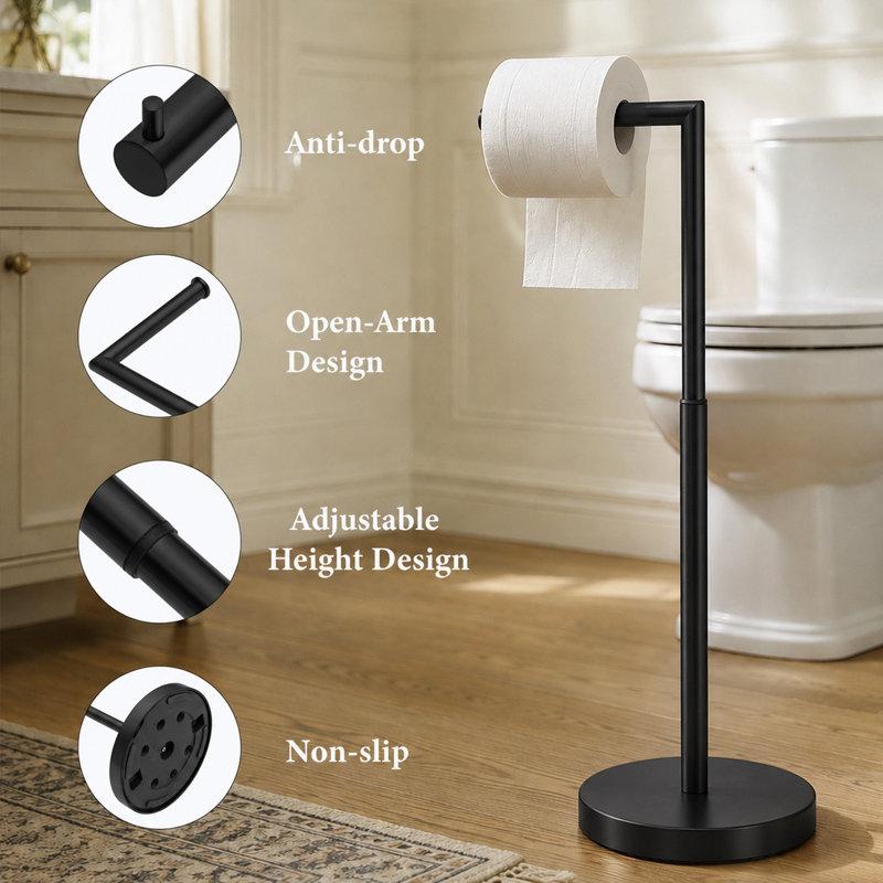 Porte-papier hygiénique sur pied, Noir mat