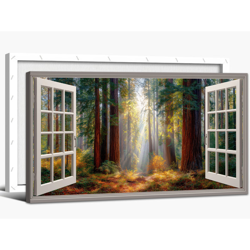  Printemps, art mural, fenêtre, forêt sereine, nature sereine, décoration murale, fenêtre, paysage, estampes d'art pour le salon, 20 x 40 pouces