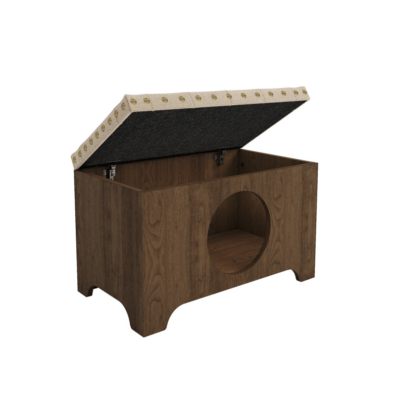 Table basse Harper Farmhouse avec 2 poufs en forme de maison pour chats et 4 tiroirs, Walnut