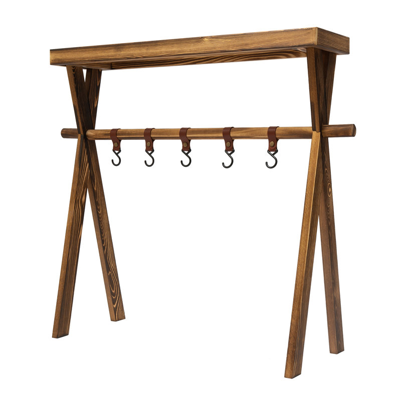 Aldwin 31.3" H x 31.3" W x 7.9" D Portable Outdoor Barbecue Wooden Storage Rack
