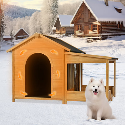 60.2" Large Outdoor Dog House with Insulated Liner Waterproof Wooden Kennel with Porch Asphalt Roof for Medium Large Dogs Natural