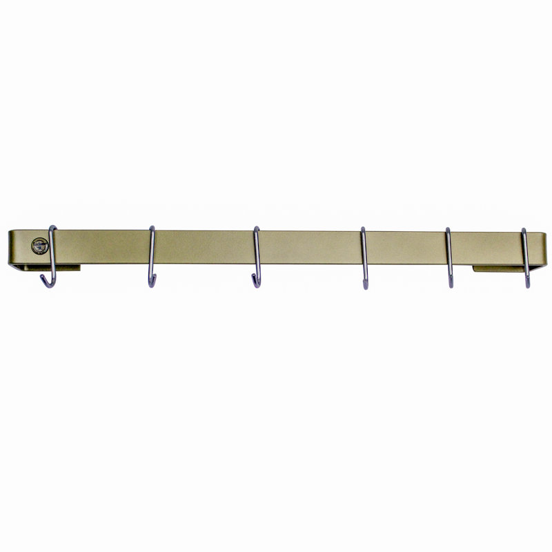 Handcrafted Wall Mounted Pot Rack, Brass, 3" H x 30" W x 3" D