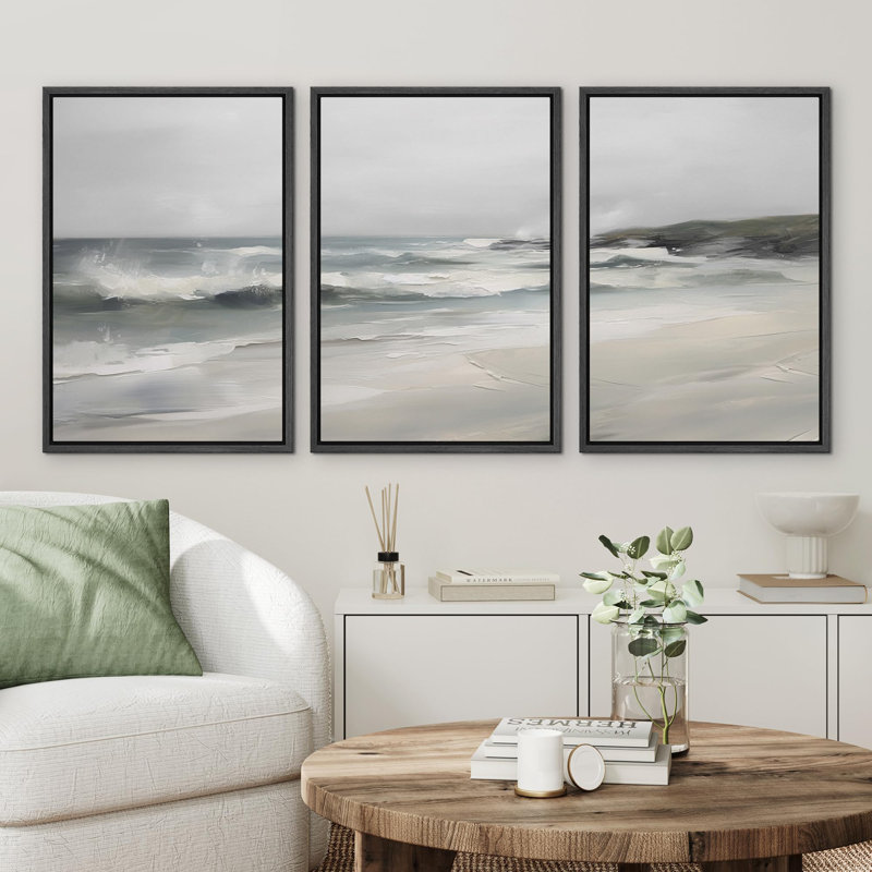 «Beach Waves Ocean Horizon Nature Fine Landscape Rustic Country / Farmhouse on Canvas», reproduction de 3 pièces