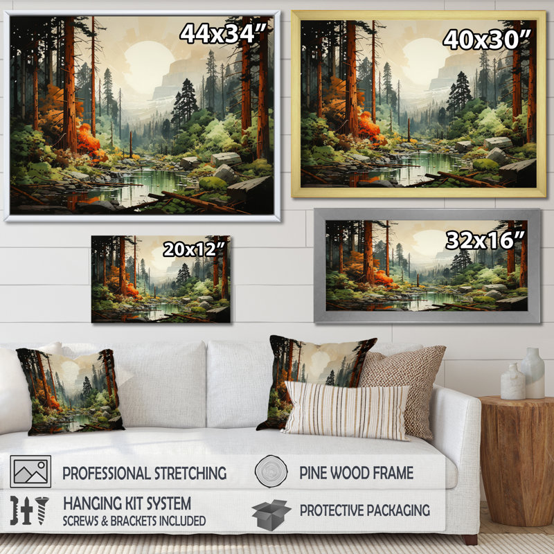 «Redwood Tree Whispering Giants», reproduction d'art sur toile, Noir, H 16 po x l 32 po x P 1 po