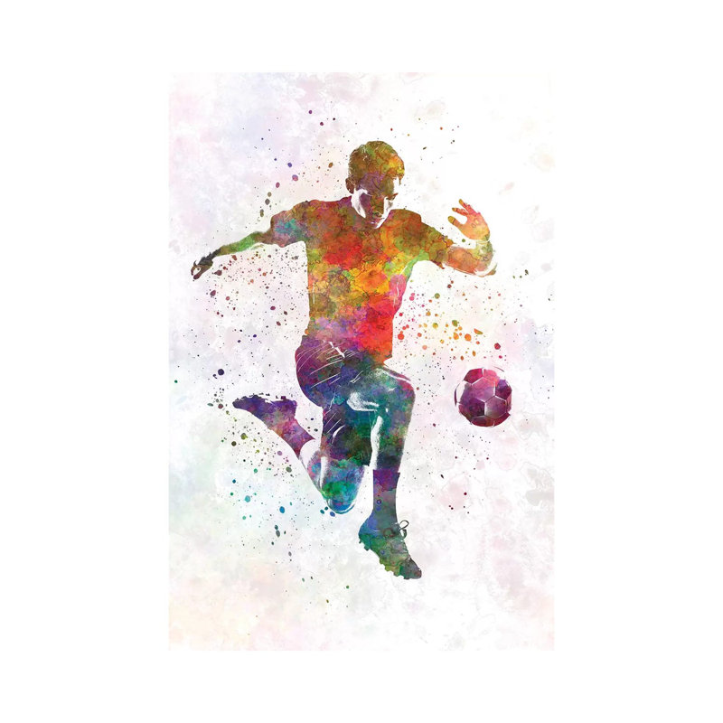 Man Soccer Football Player IX by Paul Rommer - Wrapped Canvas Painting, 30.48cm H x 20.32cm W x 1.91cm D