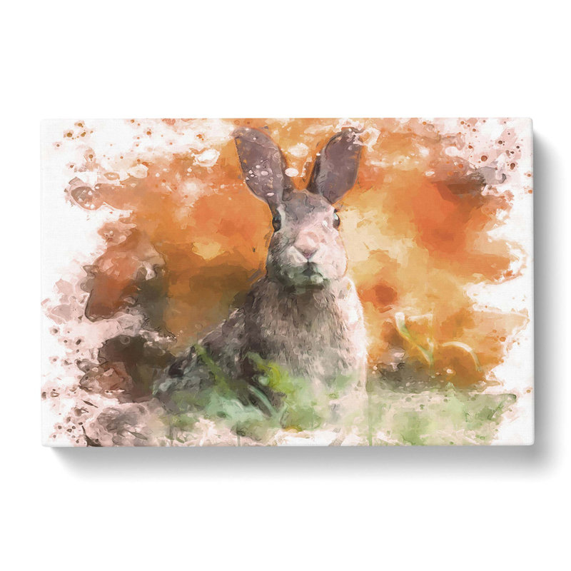 Hare In A Meadow In Abstract - Wrapped Canvas Painting, 60cm H x 91cm W x 3cm D