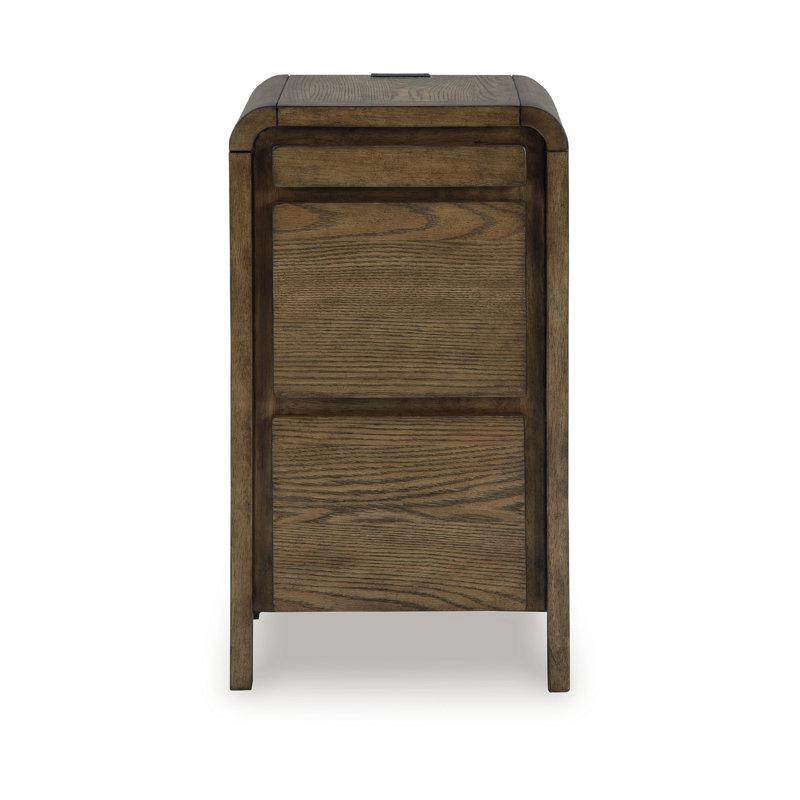Light Brown Wood Rectangular End Table with Storage and USB Ports