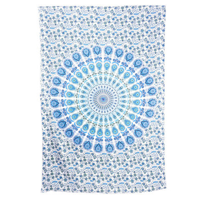 80" X 56" Blue And White Mandala Cotton Hanging Tapestry