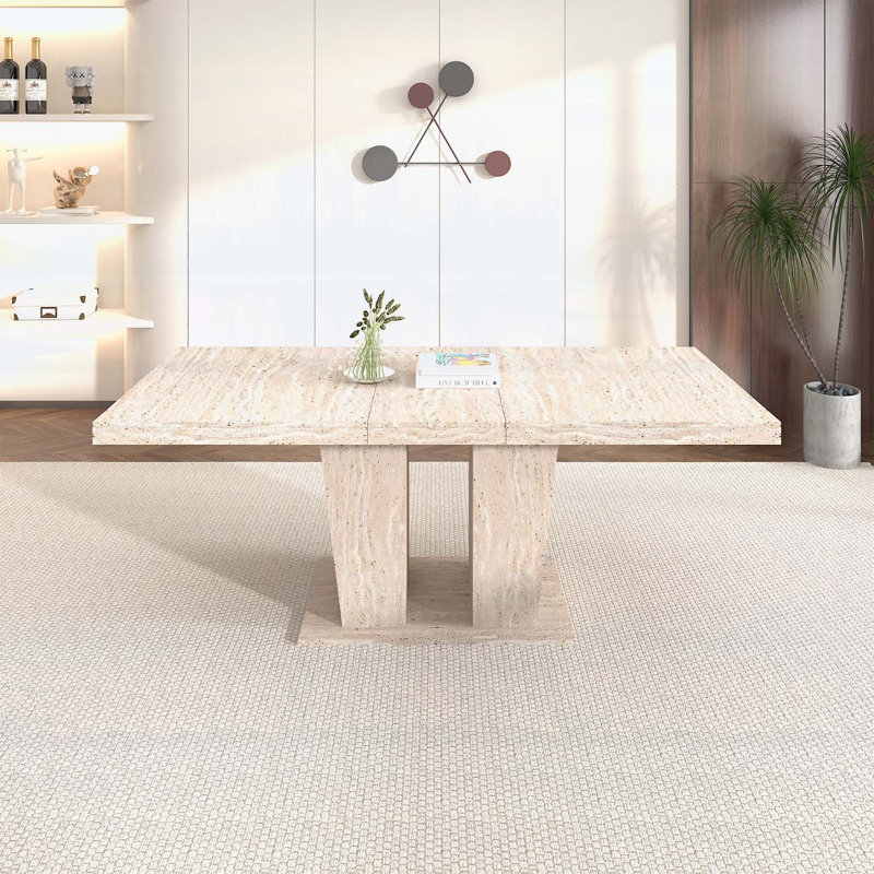 Table de salle à manger rectangulaire extensible, Beige