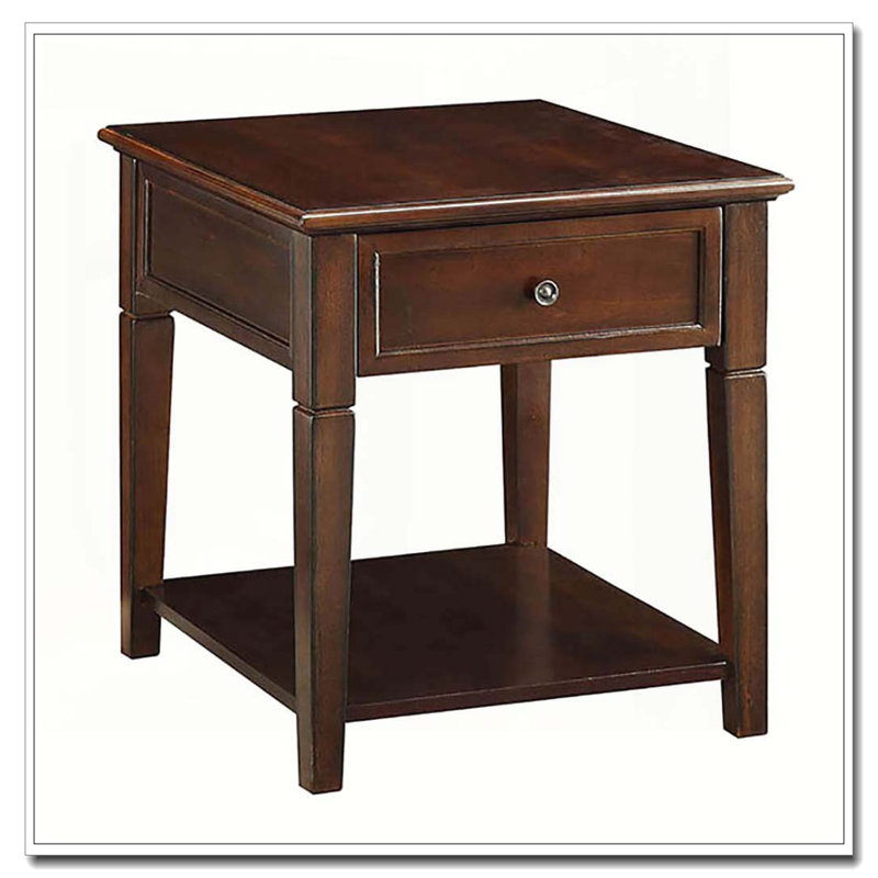 Walnut End Table with Bottom Shelf