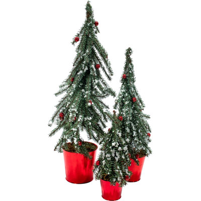 Flocked Alpine Tabletop Tree 3-Piece Set (24" / 18" / 12" H - Unlit Lights)