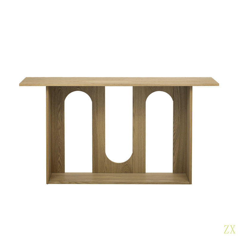 Modern And Curved Design Ash Veneer Console Table With Shelf,Suitable For Entryway,Hallway Living Room,Foyer,Corridor