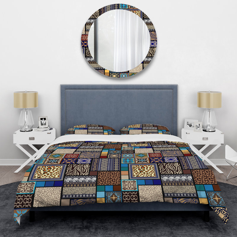 Multicolore patchwork ethnique - ensemble de housse de couette abstrait - microfibre de polyester