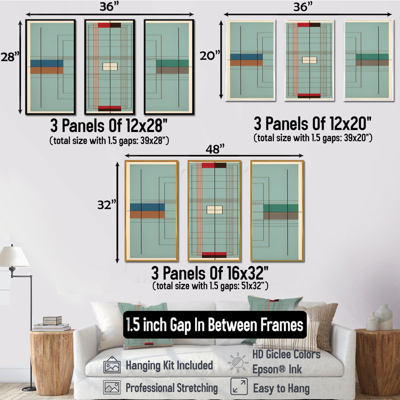 «Vintage Mid-Century Graphics IV», reproduction sur toile 3 pièces, H 32 po x l 48 po x P 1 po