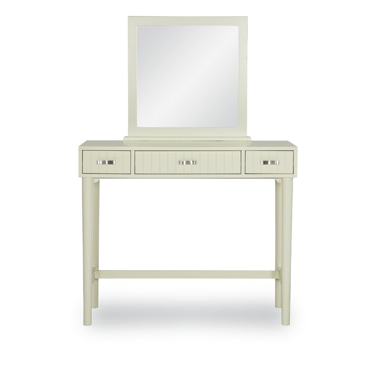 Red Barrel Studio® Simen Wood Three Drawer Mirror Stand Vanity with Stool &  Reviews