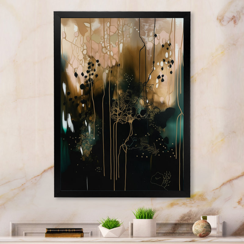 Toile abstraite, reproduction de décor moderne chaos noir - Chaos noir III, H 44 po x l 34 po, Cadre photo noir