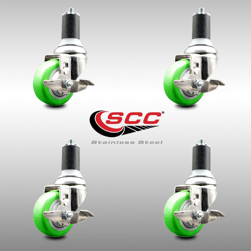 Ensemble de roulettes extensibles en polyuréthane pivotant 3,5 pouces de 3,5 pouces et 1 5/8 pouce SCC, Vert