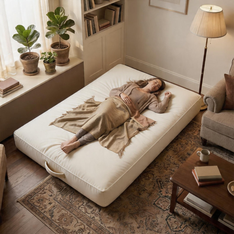 Fauteuil à billes convertible, canapé-lit en mousse à mémoire de forme avec housse lavable, tissu en flanelle, poche latérale et poignée