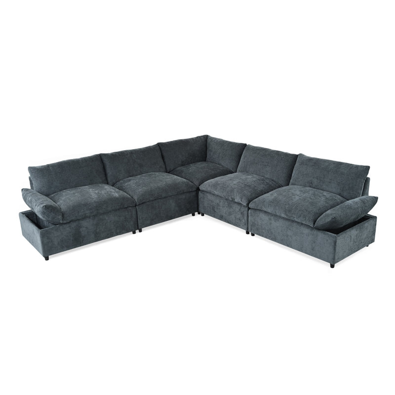 Canapé modulaire gris foncé de 115,5 po avec revêtement en polyester durable, coussins moelleux, compartiments de rangement dissimulés et conception polyvalente pour le salon, le salon ou le bureau