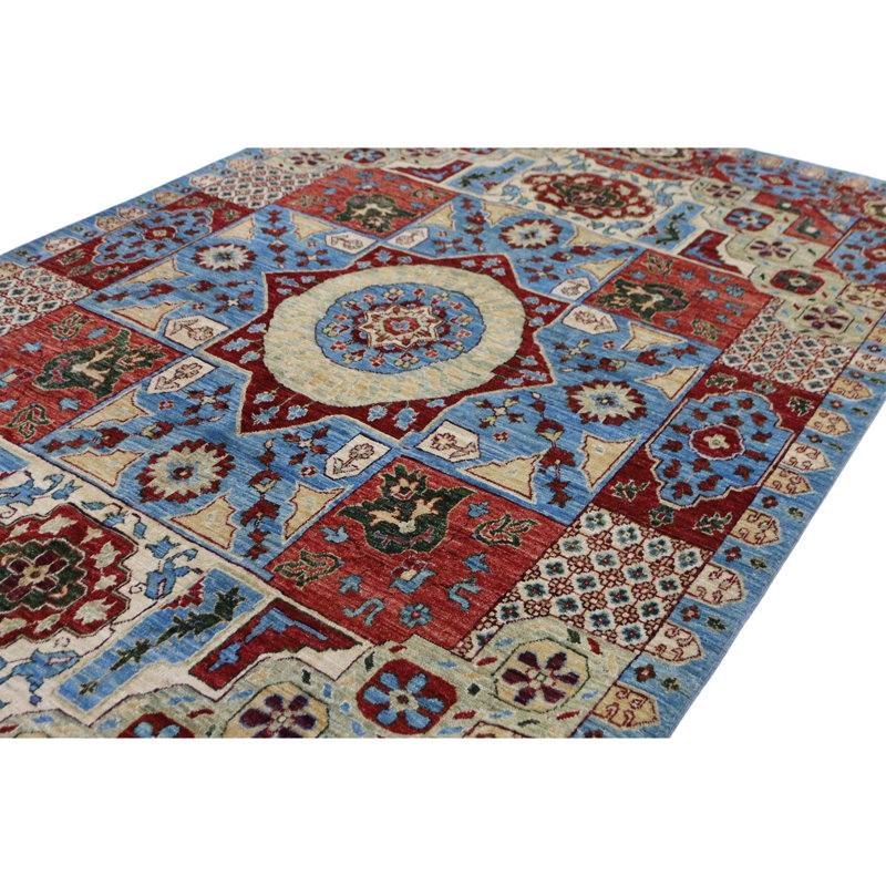 Hand Knotted Wool Area Rug in Blue