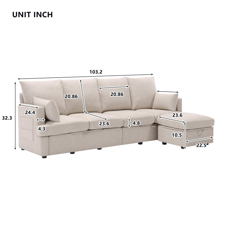 Modular Sofa With Memory Foam Cushions And Movable Seats