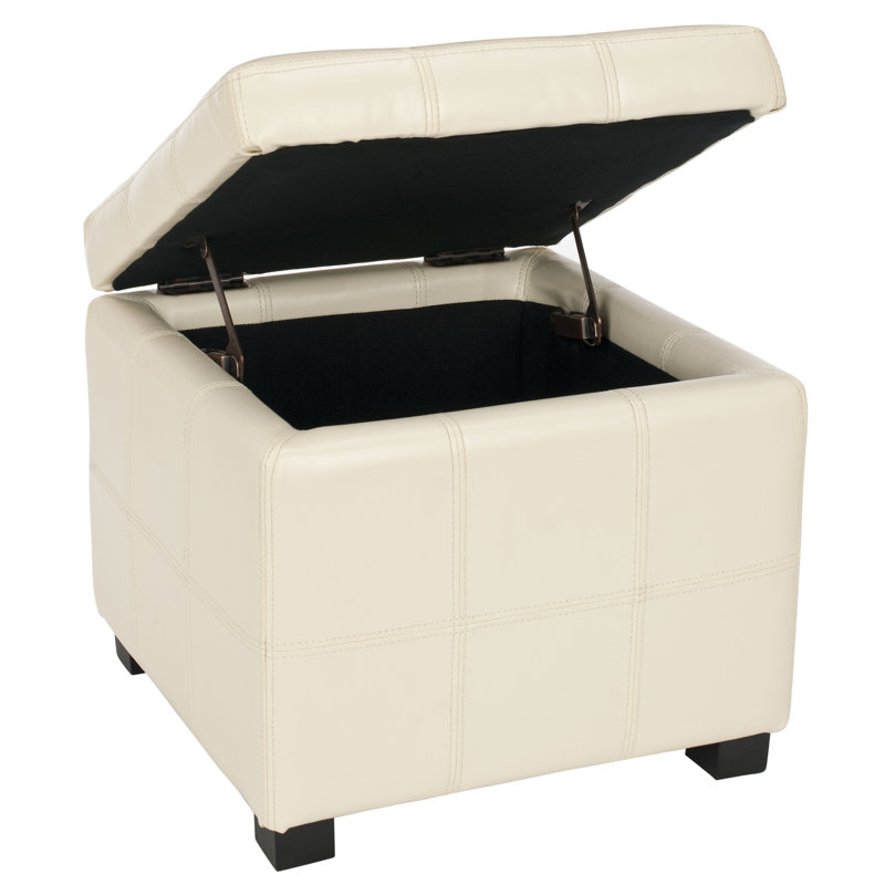 Graysie Faux Leather Ottoman, Flat Cream Faux Leather