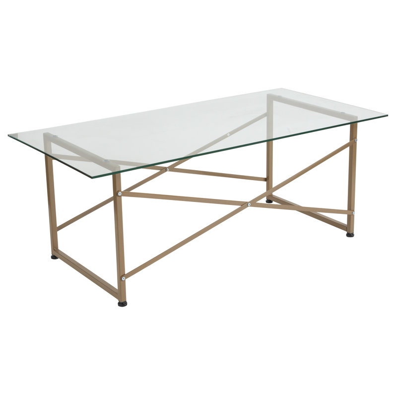 Glass Coffee Table with Criss Cross Matte Frame