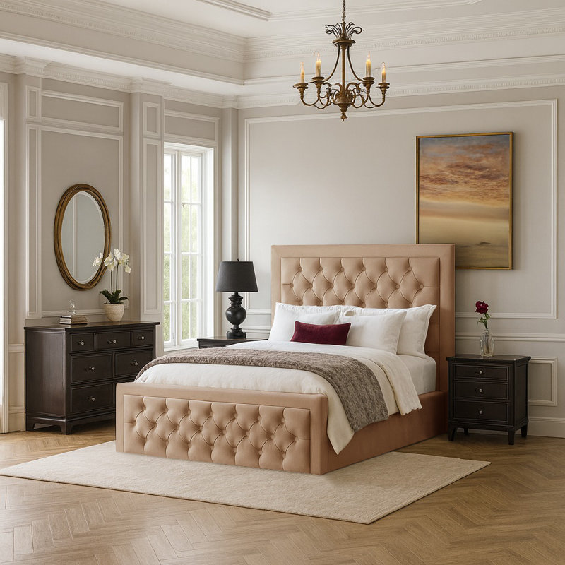 Lillias Upholstered Ottoman Storage Bed, 135 x 190 cm, Beige