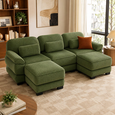 Burwell Cloud Couch Oversize U-Shaped Modular Sectional Sofa with 2 Ottomans, Adjustable Backrests, Detachable Arm Pillows, Lumbar Pillows and Deep Cushions,Corduroy, 3-Seat