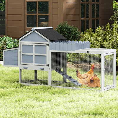 Gray 80" Wooden 2 Poultry Cage With Nesting Box, Run, Planter And Roof, Weather- Simple To Maintain For Backyard Patio 80-Inch Chicken Coop Easy Clean Patio, Color