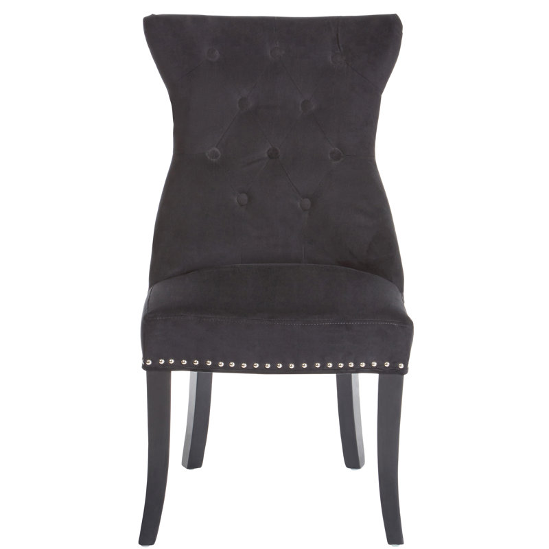 Almira 47cm H Tufted Polyester Blend Upholstered Side Chair in Black