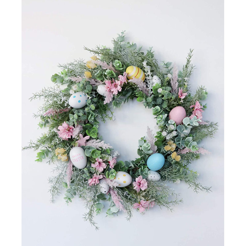 Ansuma 19" Handmade Decorative Easter Eggs Wreath for Your Front Door