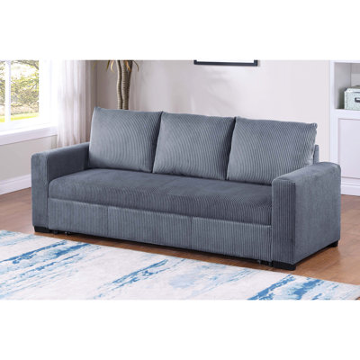 Lit convertible coulissant avec velours côtelé gris foncé, accoudoirs carrés, pieds en plastique, poignées pratiques, style contemporain pour espace de vie principal, velours côtelé 3 places, siège moderne, 85 po de long, 32 po de large