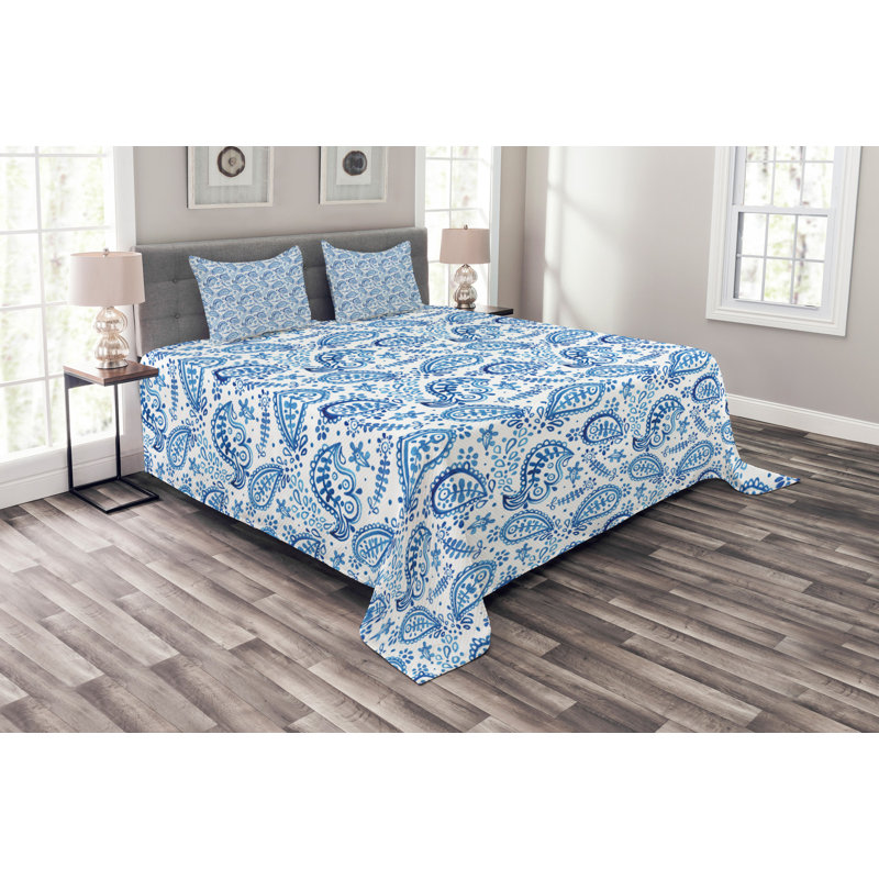 White/Blue 100% Microfibre Bedspread, 220 x 264 cm