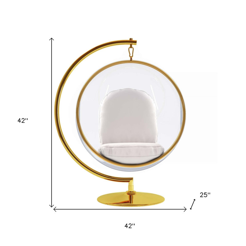 Fauteuil ballon 42 po en similicuir blanc et doré