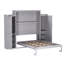 Lit grand format - Structure de lit multifonctionnelle grise avec 2 garde-robes et tablette de rangement, bois pliable pour la chambre à coucher, plateforme agencée