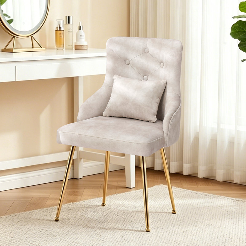 Dorsi Velvet Upholstered Button Tufted Modern Dining Chair, Beige, Gold
