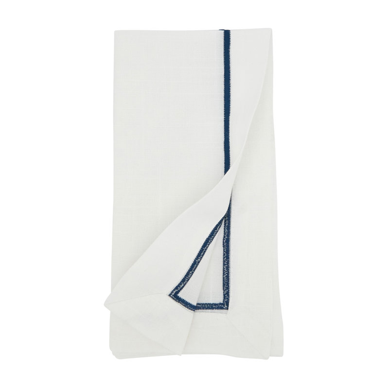 Odelle Embroidered Line Design Dinner 4 Piece Napkin Set, Navy Blue