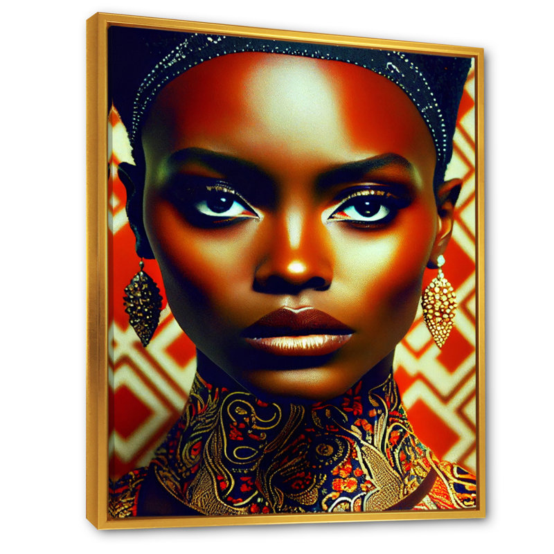 «Avant-Garde Elegant African Woman VII», reproduction sur toile, H 32 po x l 24 po x P 1 po, Cadre flottant doré