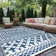Ramveer Geometric Ivory/Blue Reversible Indoor/Outdoor Area Rug