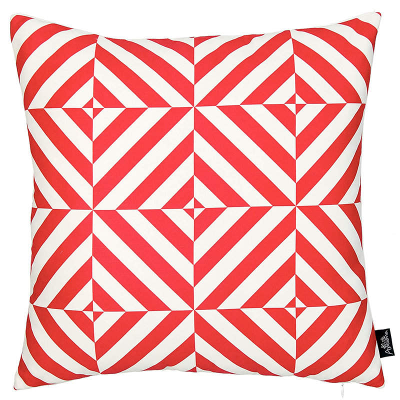 Red and White Geometric Square 18" Polyester Pillow Cover