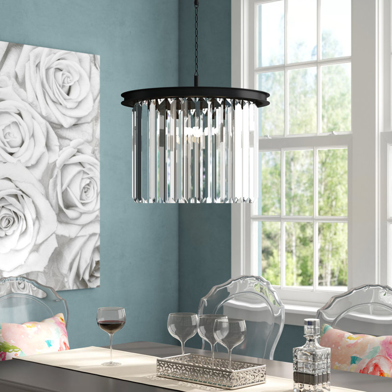 Yazmin 6 - Light Dimmable Drum Chandelier, Clear, Matte Black