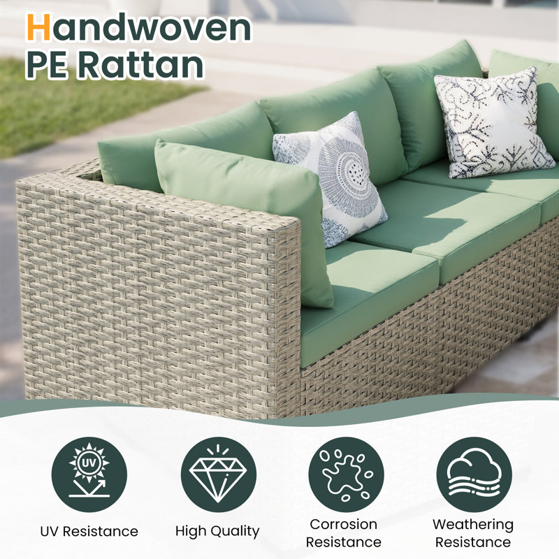 Demasi Outdoor Wicker Single Chair (Set Of 2), Green