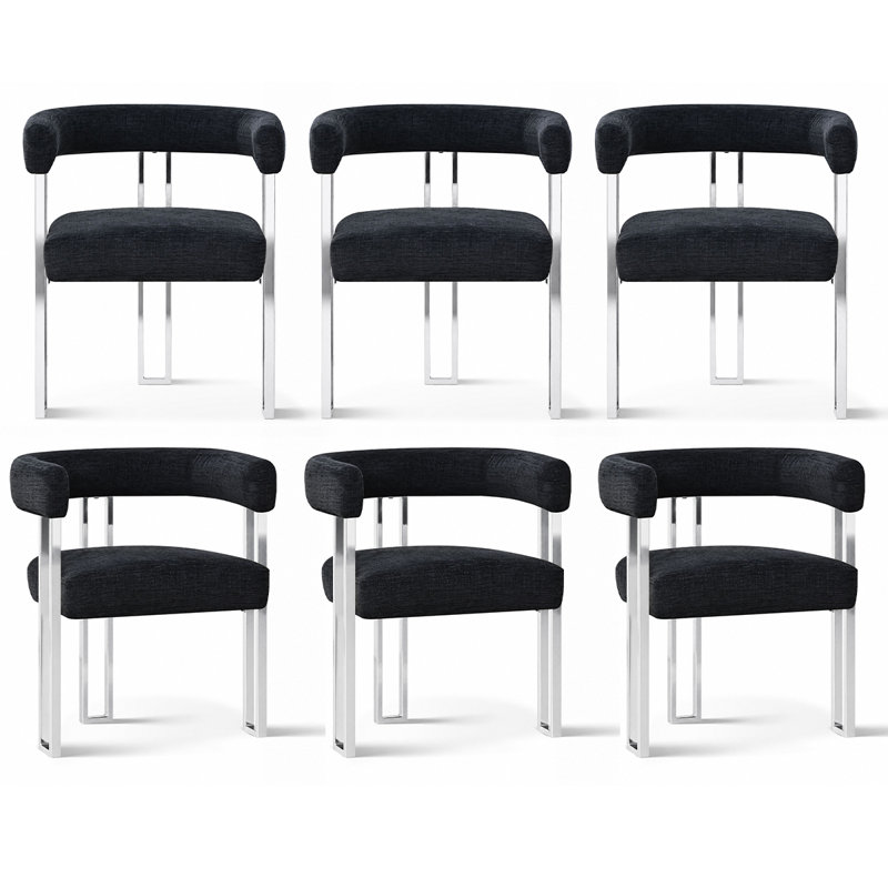 Ensemble de chaises de salle à manger 18 po en argent revêtu de chenille (ensemble de 6), Black