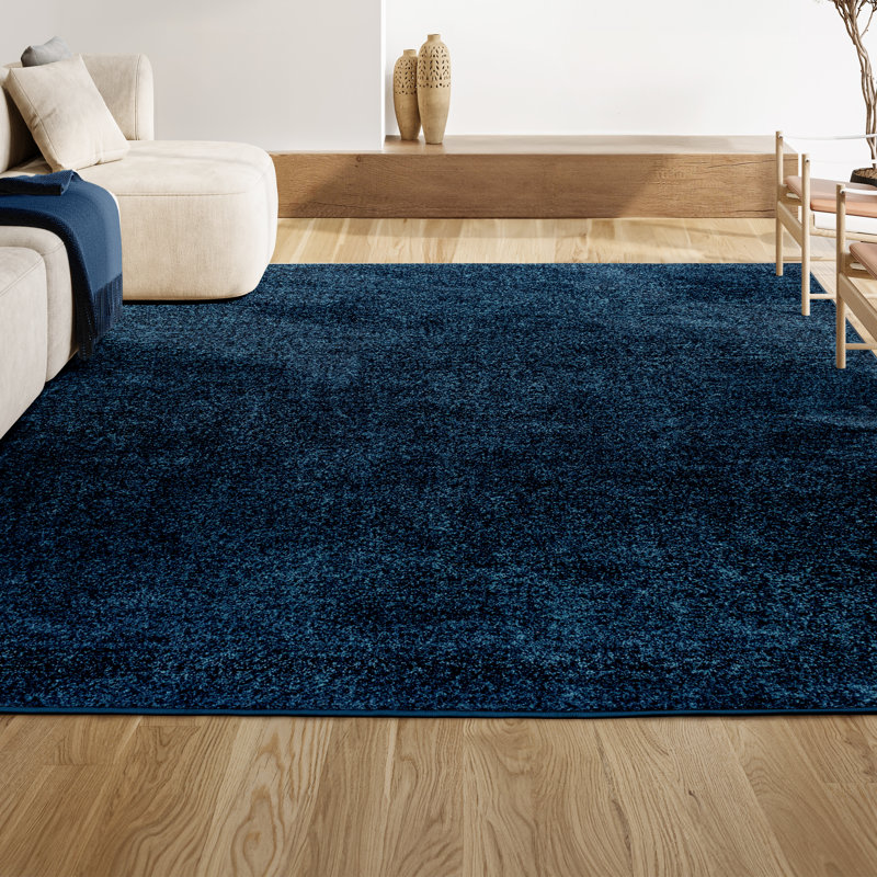 Airidas Solid Low-Pile Navy Rug, Rectangle 10' x 14'